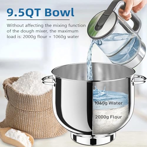 9.5 Qt Stand Mixer, 10-Speed Tilt-Head Food Mixer, Vezzio 660W Kitchen Electric Mixer with Stainless Steel Bowl, Dishwasher-Safe Attachments for Most Home Cooks (Black)
