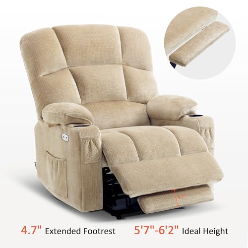 MCombo Large Dual Motor Power Lift Recliner Chair for Elderly, Massage and Heat, Lay Flat, Zero Gravity, Home Button, USB Port, Fabric 7680 (Large, Beige)