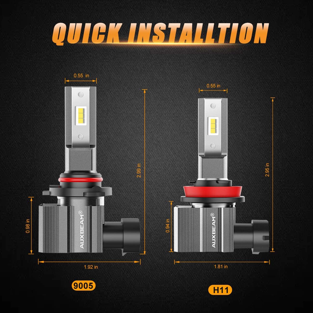 Auxbeam 9005 H11 Combo Led Light Kit, 88W 24000lm 6500K 9005/HB3+ H11/H9/H8 Led Conversion Kits Combo with EMC Anti-Interference F-Z9 Series, Halogen Bulb Replacement (Pack of 4) Pack of 2