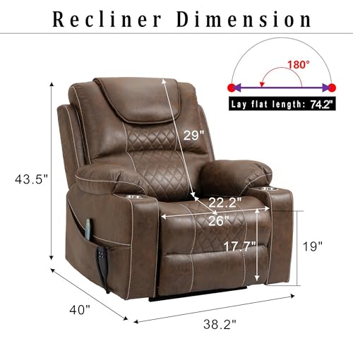 Power Lift Chair Lay Flat Recliner Infinite Position Electric Dual Motor Stand Up Lift Chair with Massage and Heat for Adults,Heavy Duty Recliners with 2 Remote Controls and Two Cup Holders
