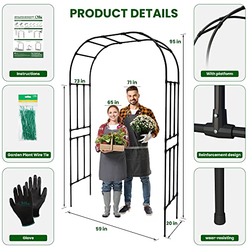 Olle Garden Arbor 95" High 59" Wide Easy to Assemble Wedding Arches for Ceremony Lightweight Garden Trellis Arch Garden Arch Trellis for Climbing Plants, Black