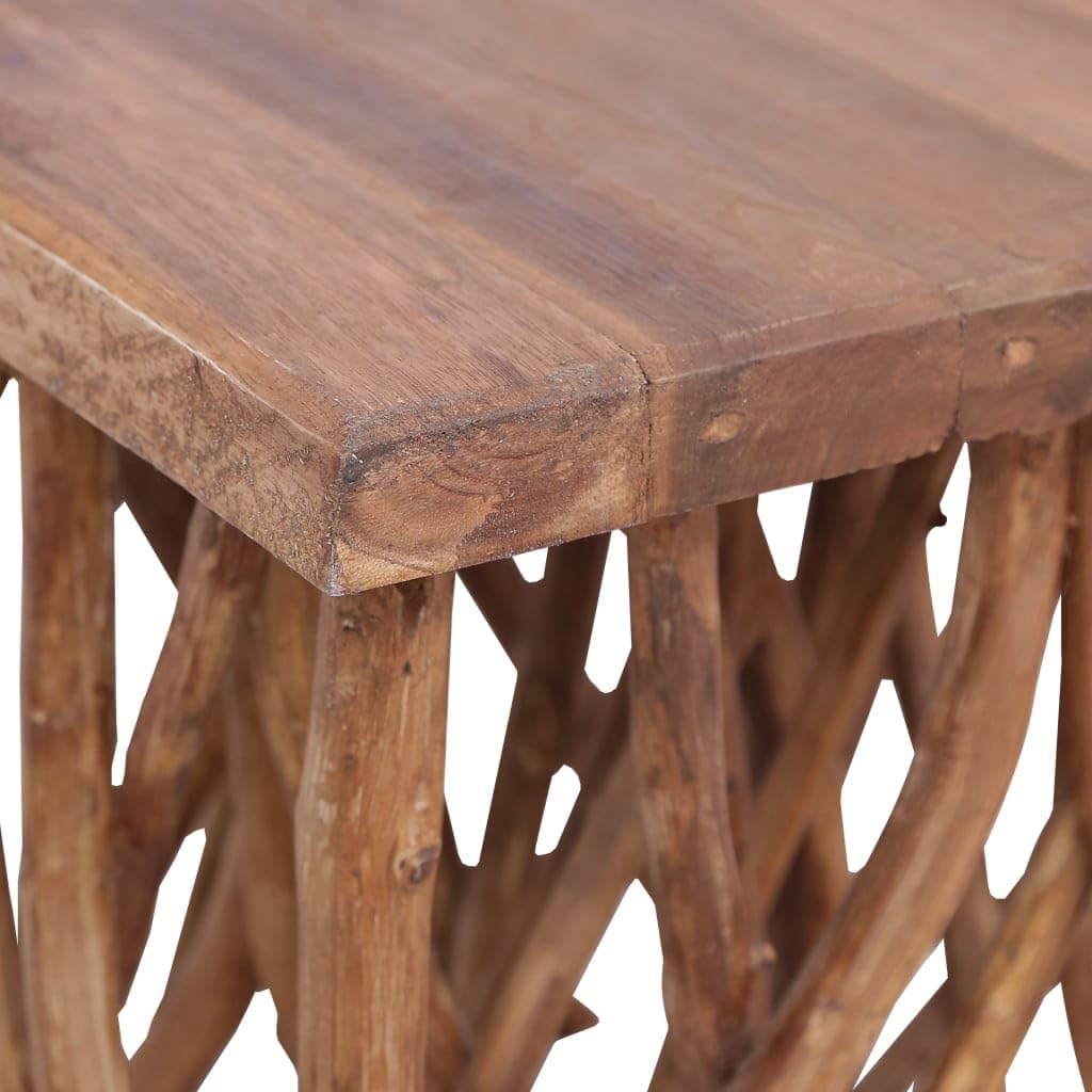 vidaXL Solid Wood Coffee Table - Rustic Style Square Table with Log Legs, Durable Reclaimed Wood and Teak Material, Brown - Perfect for Living Room Furniture