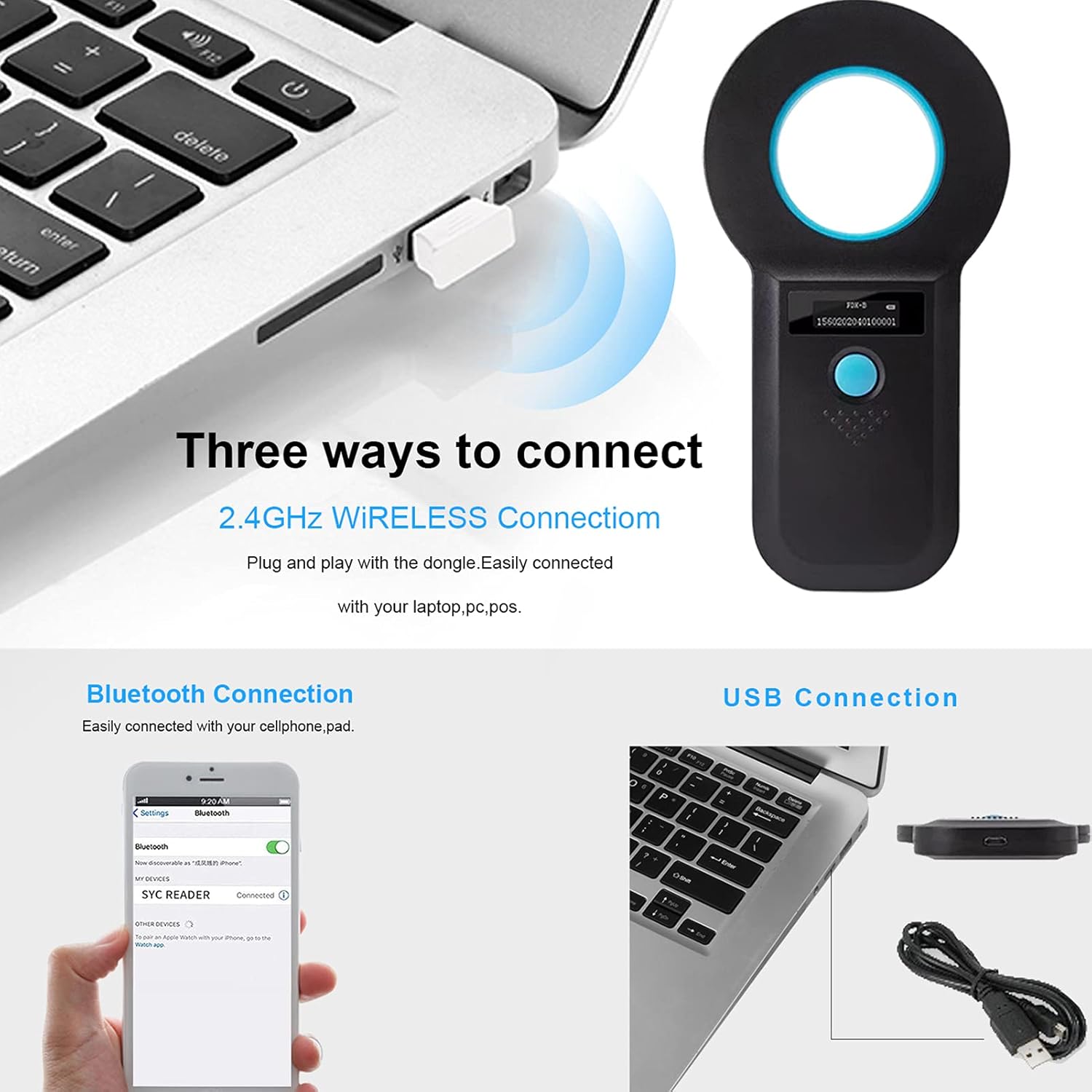 Pet Microchip Scanner, Animal Microchip Tag Reader Scanner,Three Ways to Connect,Recognize Quickly,Identify The Farther Distance