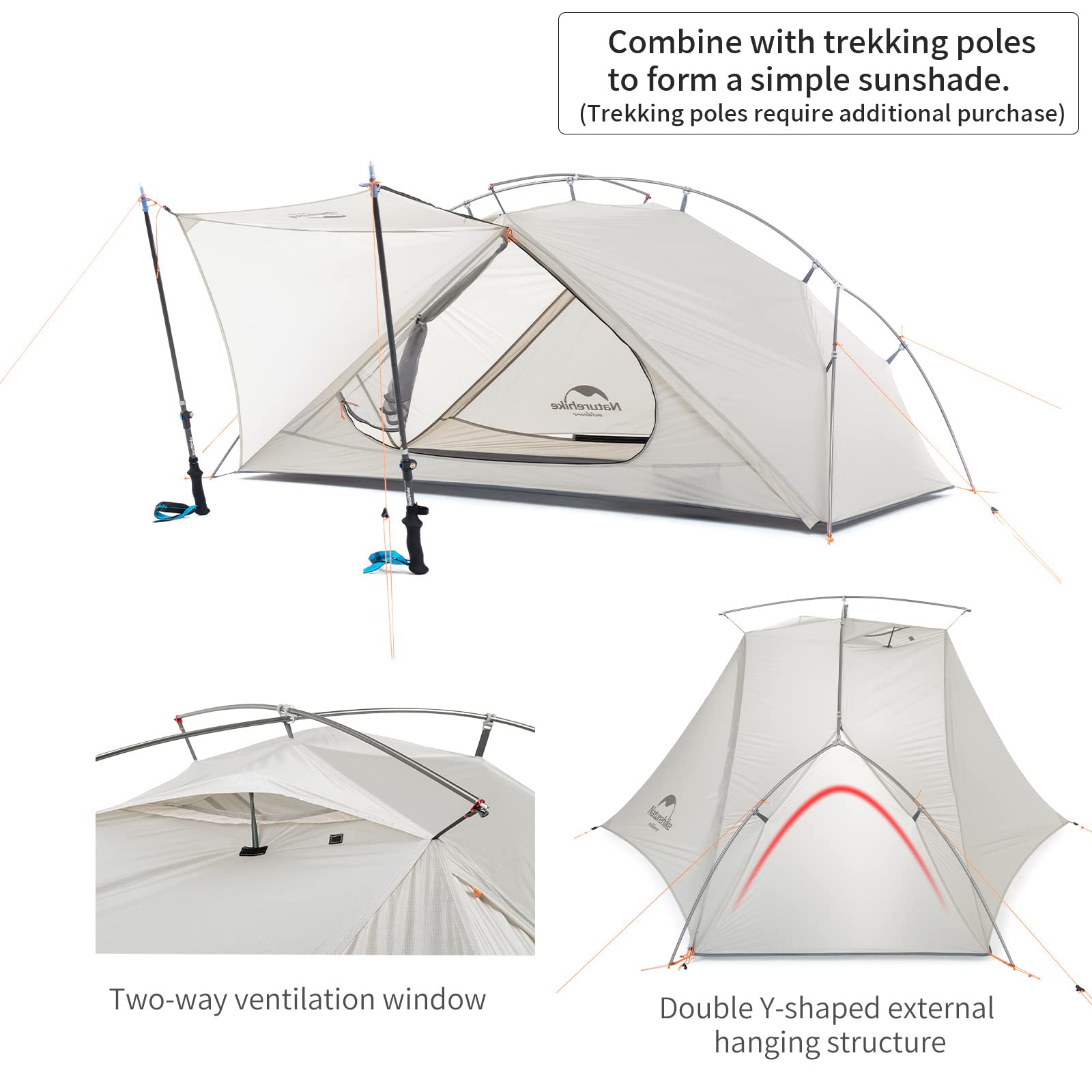 Naturehike VIK 1/2 Person Ultralight 3 Season Backpacking Tents with Footprint - 15D Lightest Portable Tent for Camping Hiking with Carry Bag