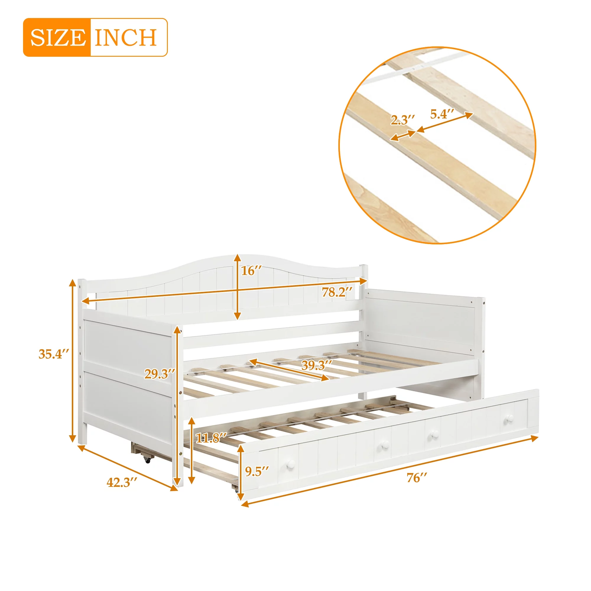 White Wooden Twin Size Daybed with Trundle Bed