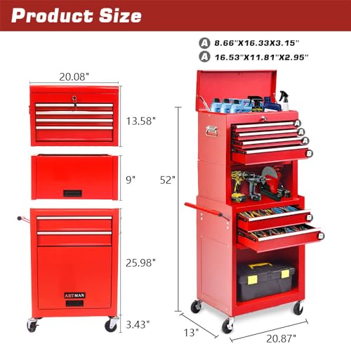 Rolling Tool Chest with 6 Drawers and Wheels, Clearance Tool Chest, Craftsman Tool Chest on Wheels with Lock for Garage and Auto Repair Stores, High Capacity, Detachable, Blue