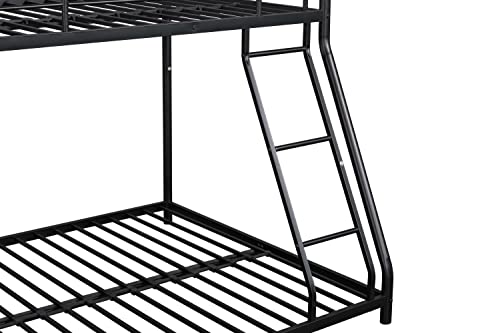 RUNNA Metal Twin Over Full Bunk Bed with Trundle and Two-Side Ladders,for Kids Girls Boys Teens Adults Bedroom Use (Black@Ladder/, Twin Over Full)