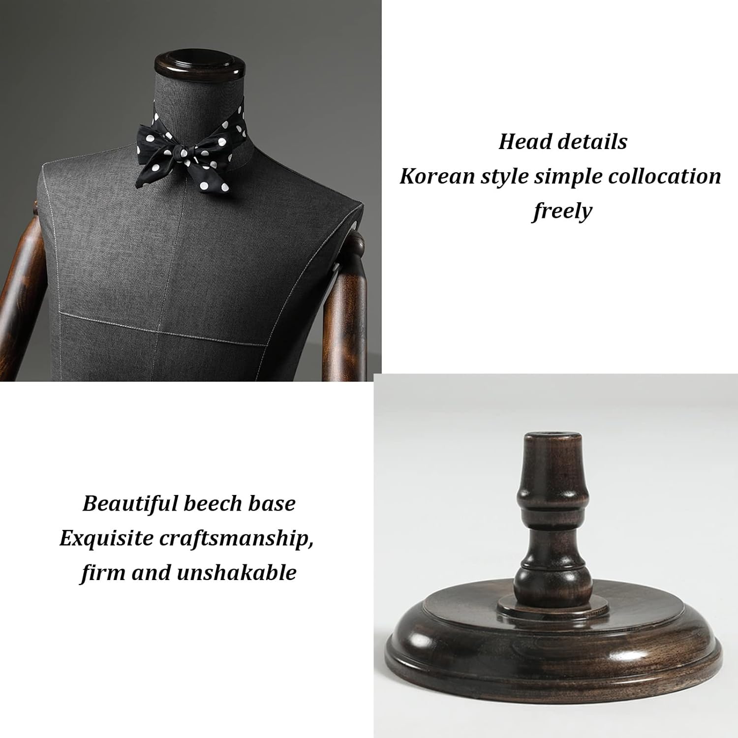 Mannequin Mannequin Body Torso Male, Tailors Dummy Sewing Maniquins Body Dress Form with Wooden Base Stand for Counter Retail Store Clothing Display Bust, 3 Col,Black,Round Plate,B
