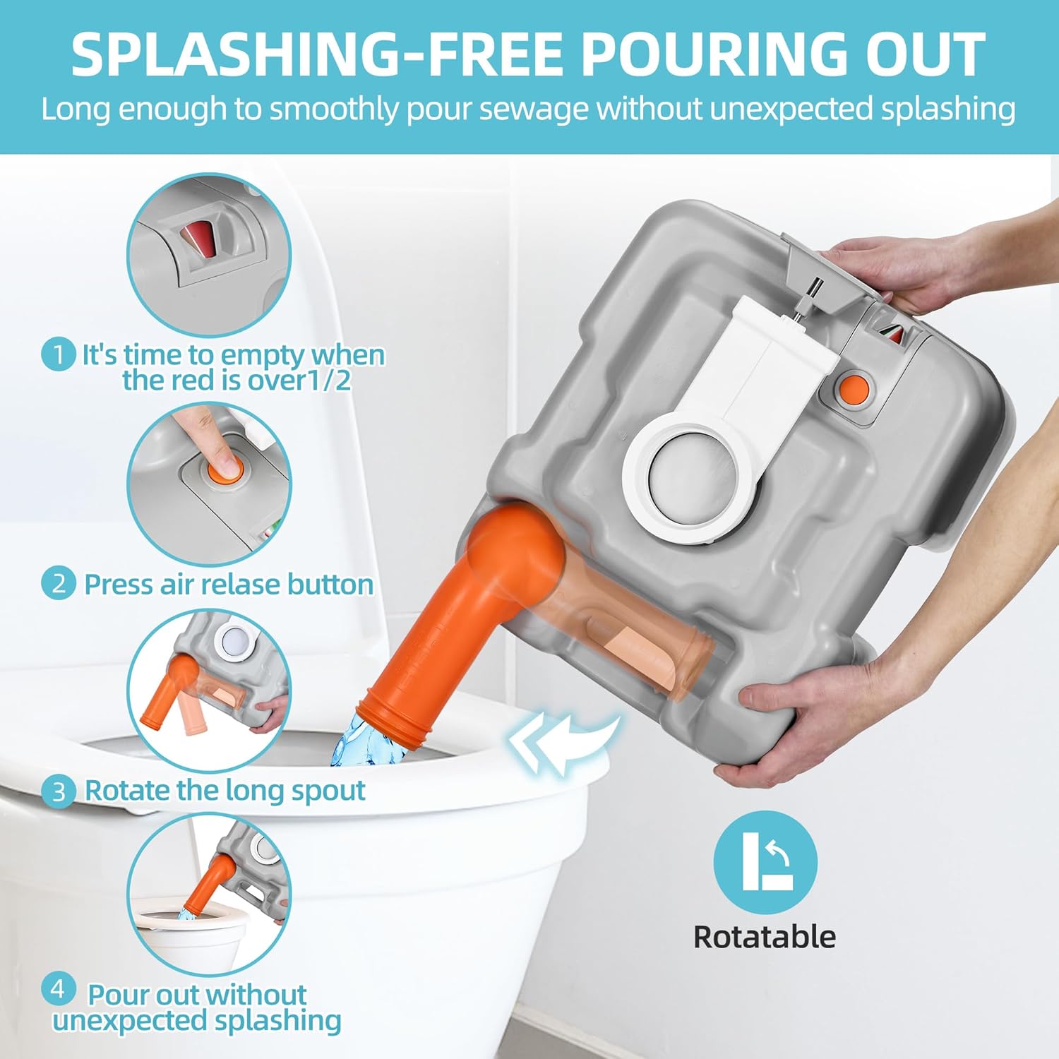 YITAMOTOR 17L Portable Sink for Washing Hands and 5.28 Gallon Portable Toilet, RV Camping Toilet With Level Indicator & Rotatable Spout for Adults, Travel, Boat, Gather, Wedding, Worksite
