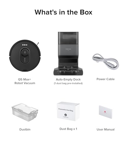 roborock Q5 Max+ Robot Vacuum with Self-Empty Dock, Upgraded from Q5+, 5500 Pa Suction, DuoRoller Brush, Hands-Free Cleaning for up to 7 Weeks, PreciSense LiDAR Navigation, App & Voice Control