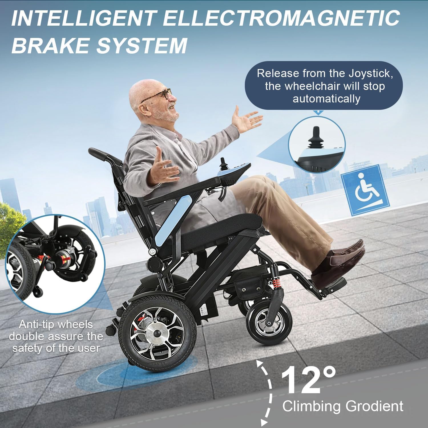 Electric Wheelchair for Adults Lightweight Foldable All Terrain Motorized Wheelchair for Seniors with 20AH Removable Battery 25 Miles Long Travel Range Travel Size Folding Electric Wheelchair