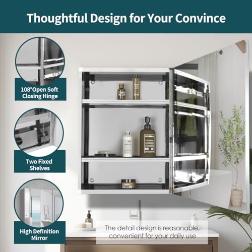 Movo Medicine Cabinet Mirror,18 inch x 24 inch Frameless Mirror Medicine Cabinets for Bathroom,Surface Mount Bathroom Medicine Cabinet with Mirror