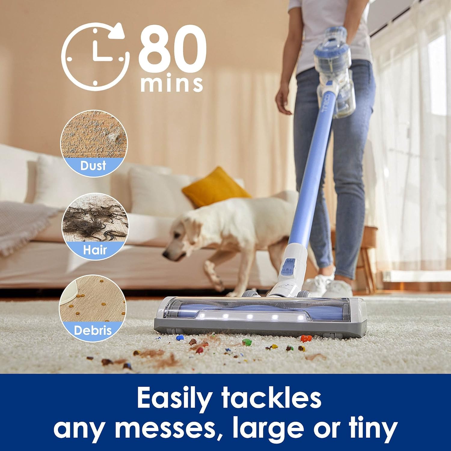 Tineco A11 Tango Cordless Stick Vacuum Cleaner, 120W Strong Suction 2 Powered Cleaner Head for Hard Floor Carpet Car Pet Hair
