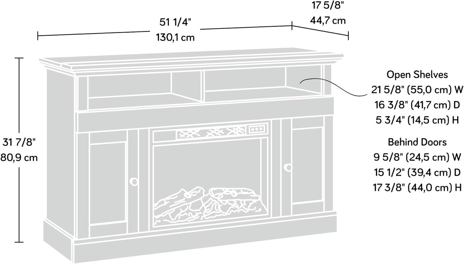 Sauder Cannery Bridge Media Fireplace, for TVs up to 60", Lintel Oak finish