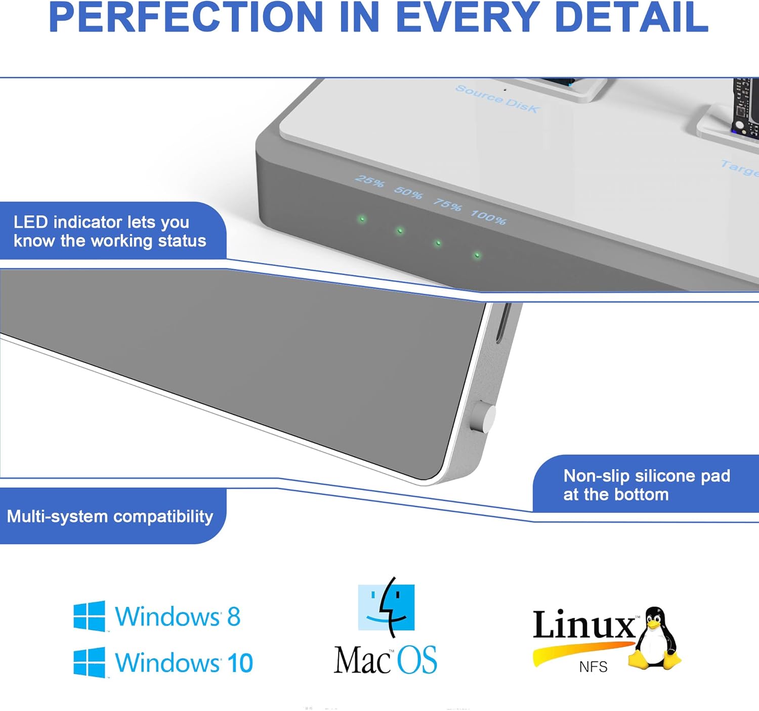 M.2 NVMe Cloner Duplicator, USB C 3.1 Gen 2 10Gbps Dual-Bay M.2 NVMe Docking Station for M.2 NVMe SSDs, Support Offline Clone Function and Tool-Free Installation(Support Up to 8TB)