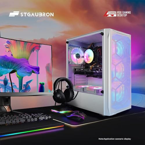 STGAubron Gaming PC Desktop Computer, Intel Core I7 up to 3.9 GHz, Radeon RX 580 8G, 16G RAM, 512G SSD, WiFi, Bluetooth 5.0, RGB Fan x6, RGB BT Sound Bar, Windows 10 Home