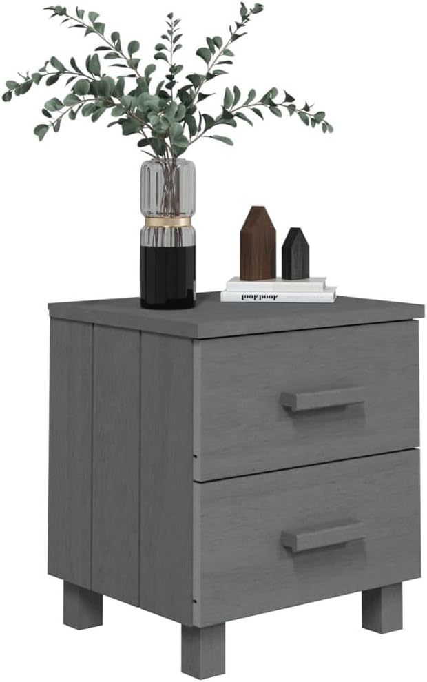 [NEW] Solid Wood Bedside Cabinets - Dark Gray Allesoky HAMAR 2-piece5.3.7.5 - Stylish and Sturdy Solution for Your Bedroom-Gray