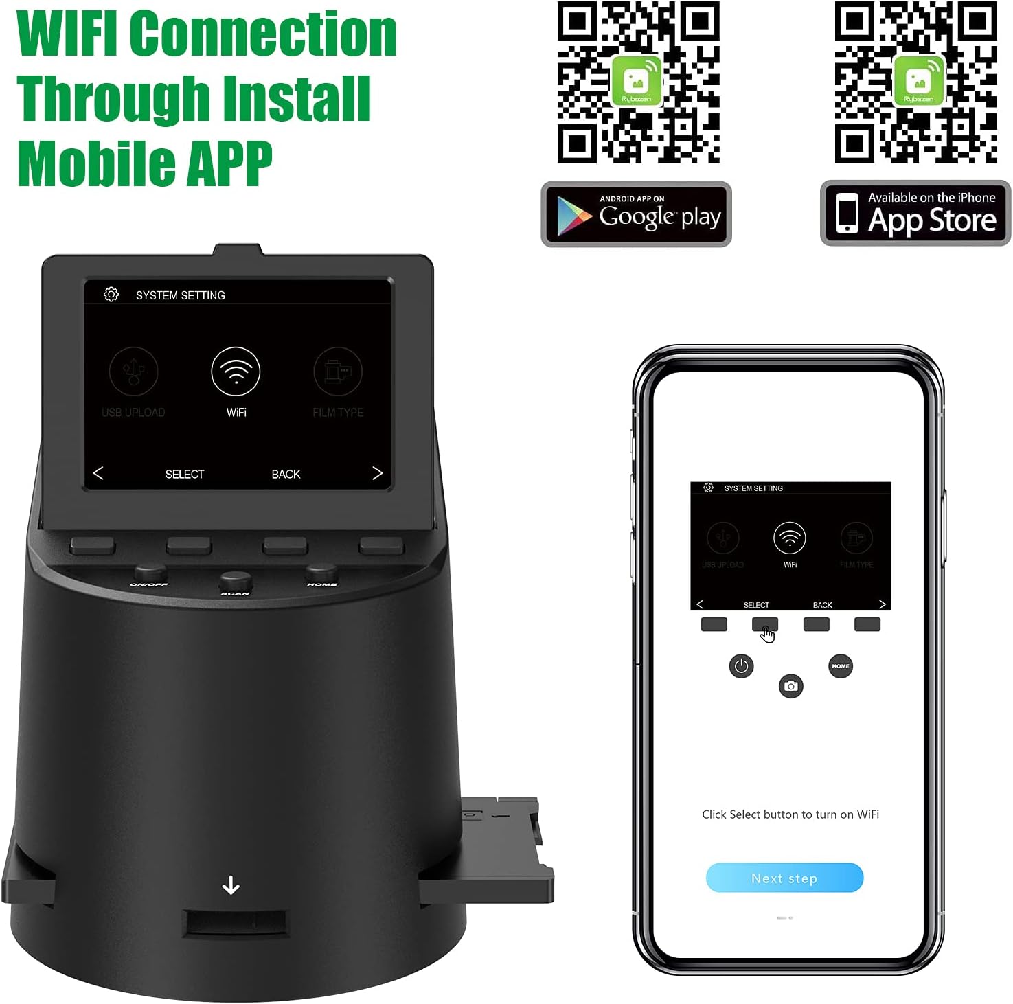 Wireless Digital Film Scanner with 22MP, Converts 35mm, 126, 110, Super 8 Films, Slides, Negatives to JPEG, Tilt-Up 3.5" Large LCD, Transfer Pictures to Phones Via WiFi Connection, MAC &PC Compatible