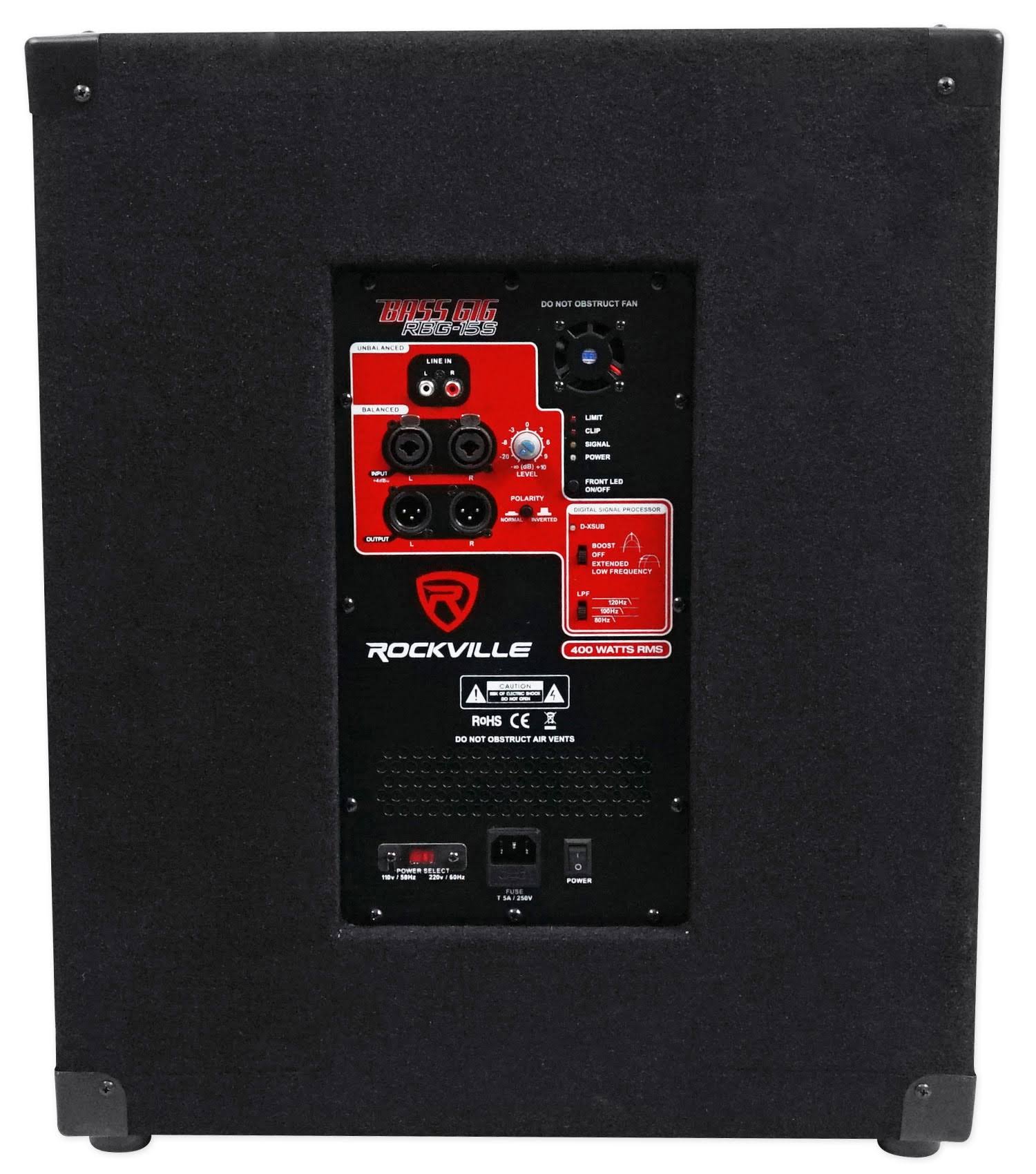 Rockville RBG15S 15x22 1600W Active Powered PA Pro/DJ DSP Subwoofer+Steel Casters