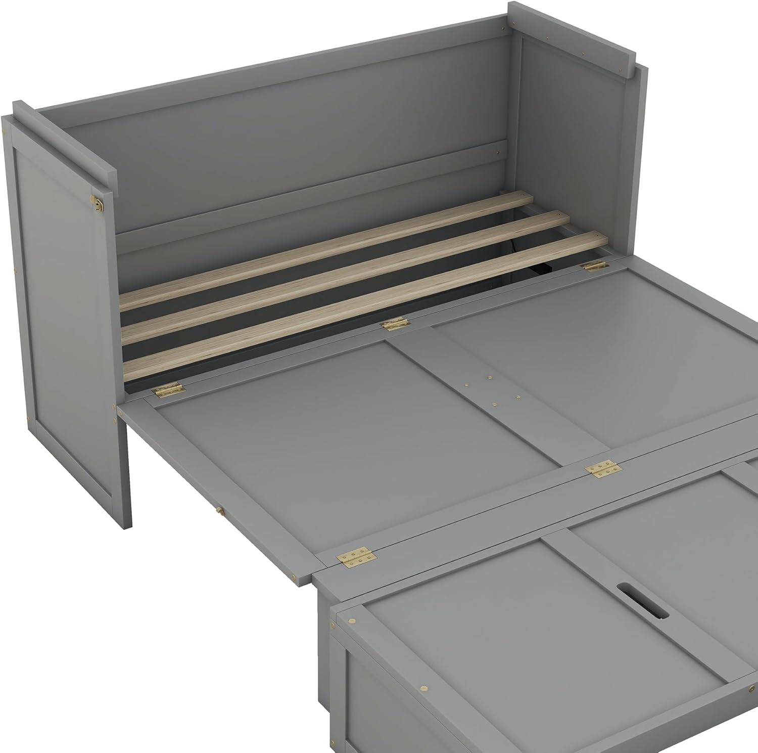 Queen Size Murphy Bed, Classic Cube Bedframe with USB Port & Large Storage Drawer, Space-Saving Design, Wall Bed for Small Space, Apartments, Guest Room, Gray