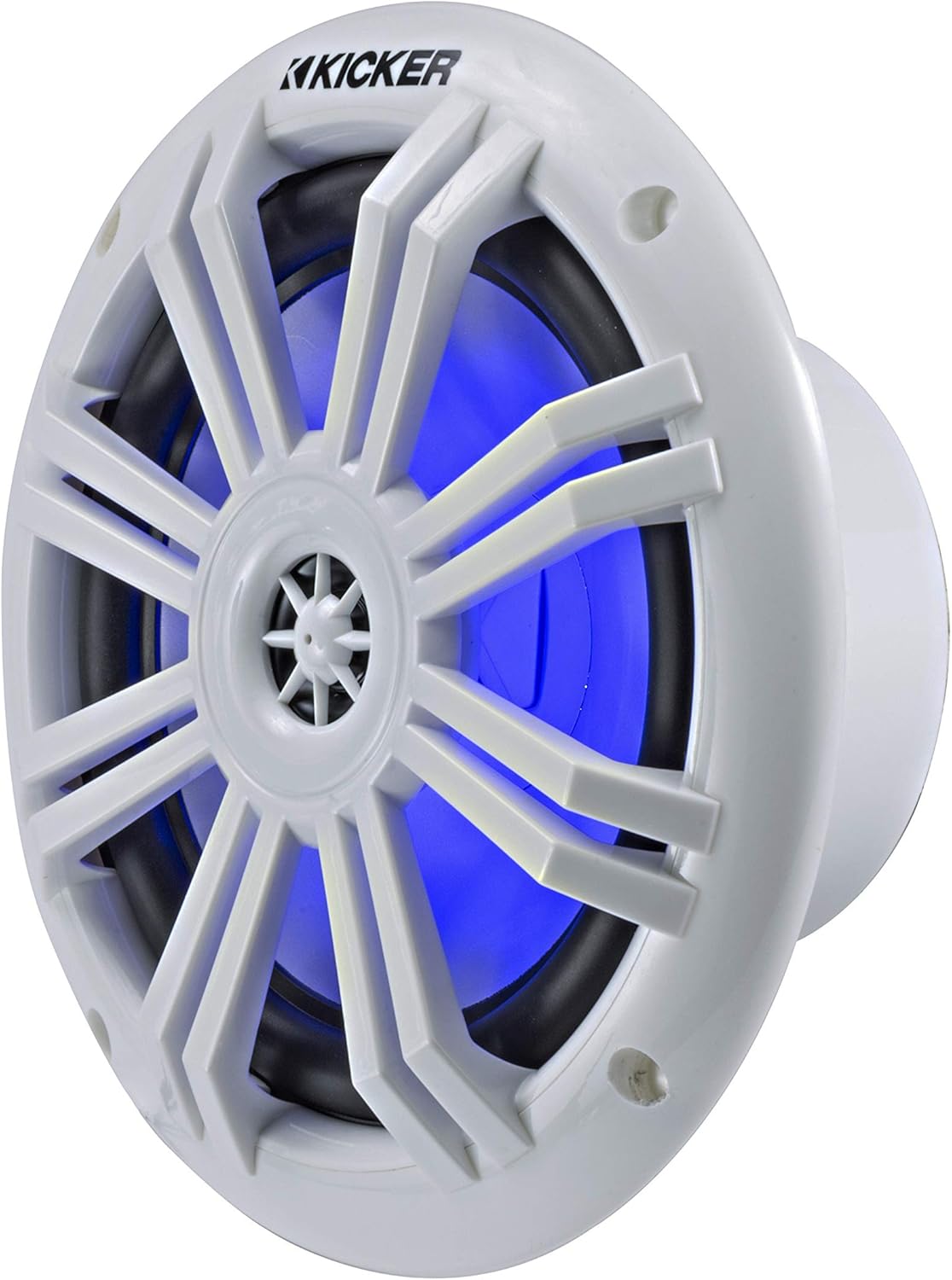 Kicker 45KM604WL 6.5 Inch 2 Way Coaxial Marine Light Up LED Boat Speakers, Pair, 4 Ohm, 150 Max Watts, Blue