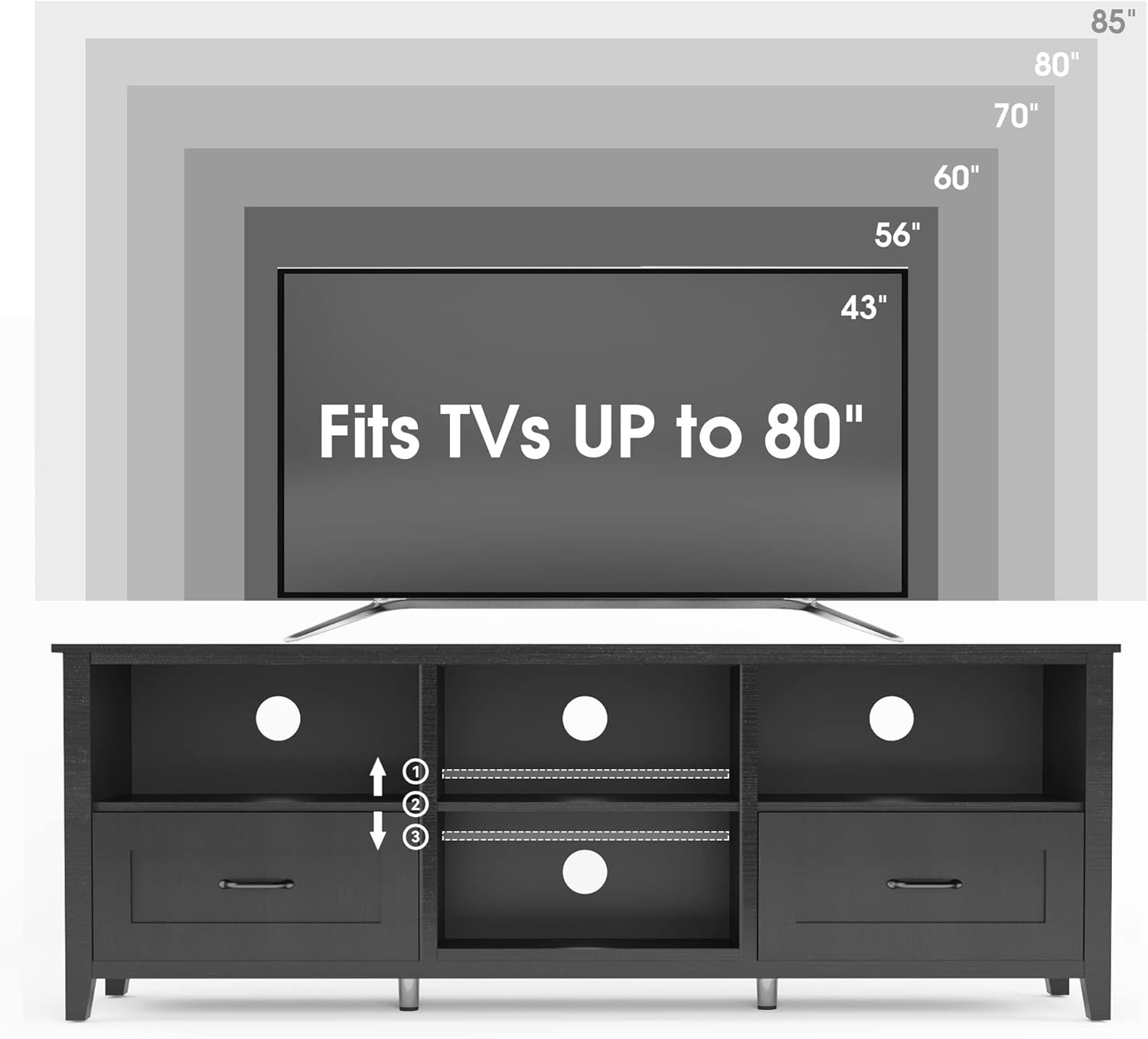 Black TV Stand for 55/65/70/75/80 inch TV, TV Media Center, Modern Entertainment Center with Drawers Wood Storage Cabinet Media Console for Living Room, Bedroom, 70 inch Long