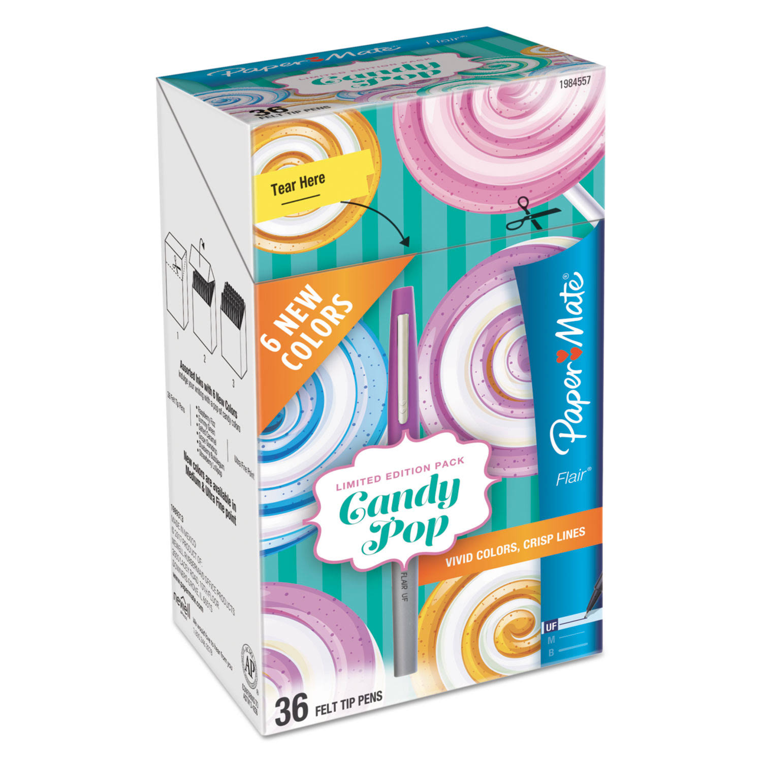 Paper Mate Flair Candy Pop, Assorted Ink, Ultra Fine, 36-Pack