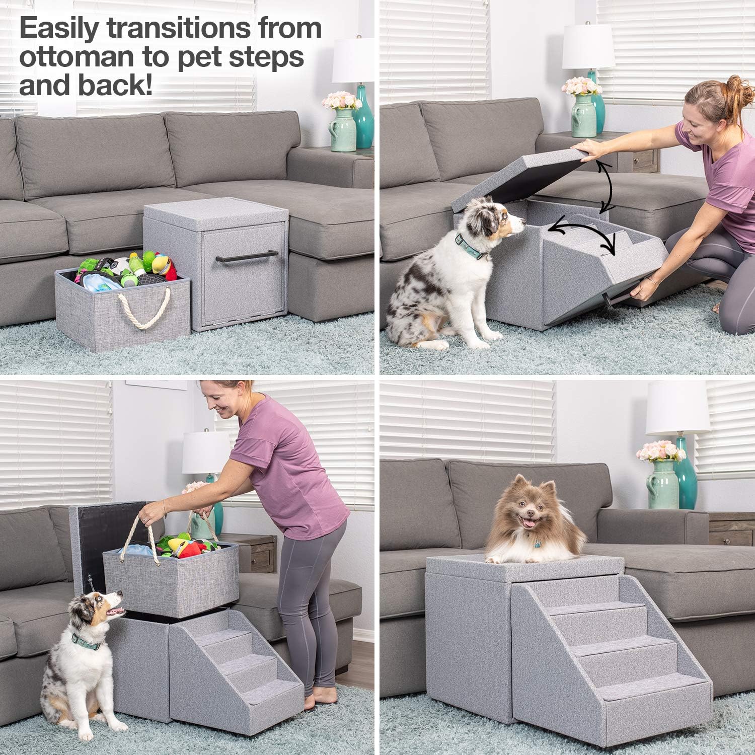 PetFusion Multi-Purpose Pet Stairs, Foldaway Cat & Dog Steps. Ottoman & Dog Toy Basket & Storage, Great Dog & Cat Window Perch (18x18x18��) Perfect Pet Steps for Couch, Bed, or Window. 1 Year Warr Pack of 2