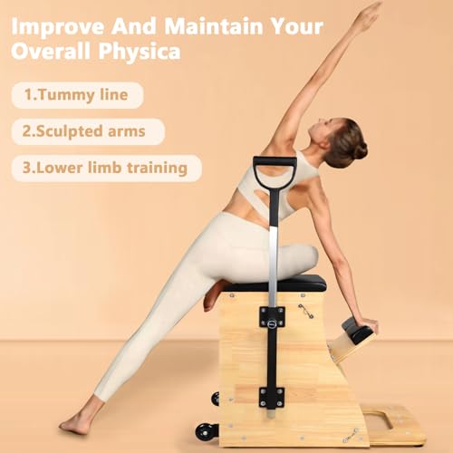 Pilates Chair, Split-Pedal Stability Combo Chair with Handles, Yoga Fitness Trainer, Pilates Reformer Machine, Pilates Equipment Perfect for Home Use & Gym Workout