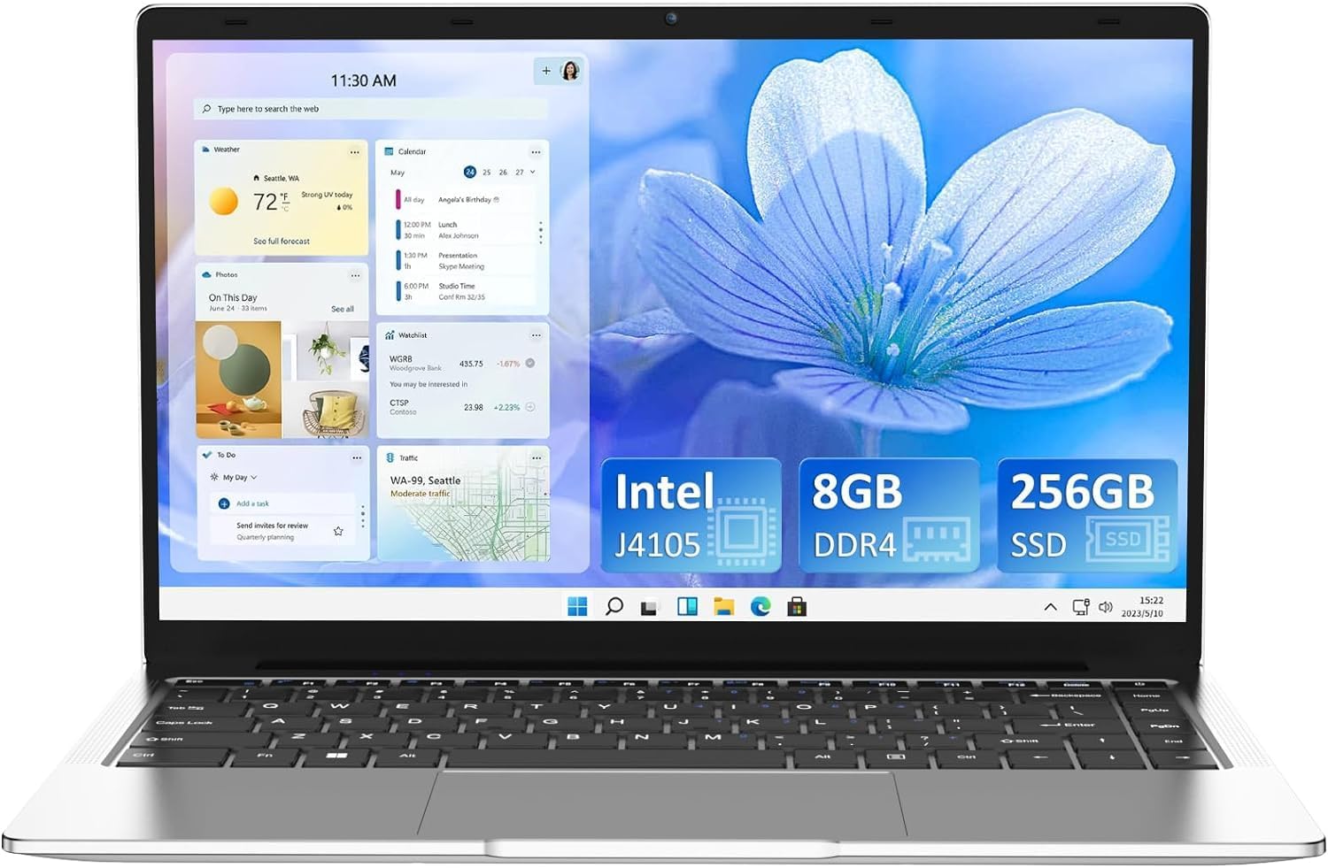 Laptop Computer 8GB DDR4 256GB SSD Quad-Core Intel Celeron J4105(Up to 2.5GHz), 14.1 inch 1080P FHD Traditional Laptops, WiFi, Webcam, USB3.0, Mini HDMI, Windows 11 Pro