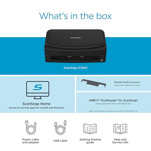 ScanSnap iX1400 High-Speed Simple One-Touch Button Color Document, Photo & Receipt Scanner with Auto Document Feeder for Mac or PC, Black