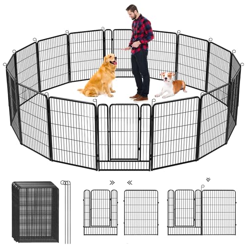 Dog Playpen, 32inch 10 Panels Outdoor Dog Fence Indoor Dog Pen Anti-Rust Pet Puppy Pen Dog Exercise Pen with Lock for Medium Small Dogs, Portable Pet Fence for Yard RV Camping