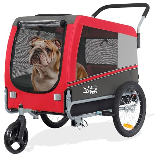 Tiggo Veelar Sports Pets Large Dog Bike Trailer & Stroller for Medium,Large Dog or Multiple Small Dogs, Pet Stroller for Dogs Up to 78 lbs, Parking Brakes, Low Center of Gravity