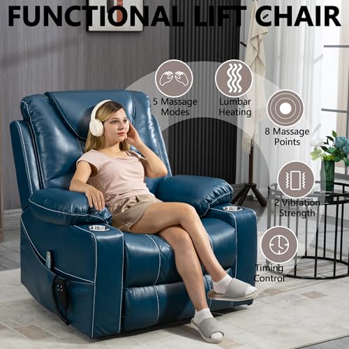 Power Lift Chair Lay Flat Recliner Infinite Position Electric Dual Motor Stand Up Lift Chair with Massage and Heat for Adults,Heavy Duty Recliners with 2 Remote Controls and Two Cup Holders