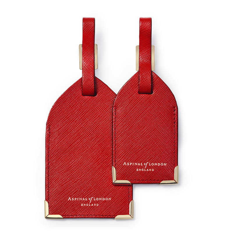 Aspinal of London | Set of 2 Luggage Tags Scarlet Saffiano | Red