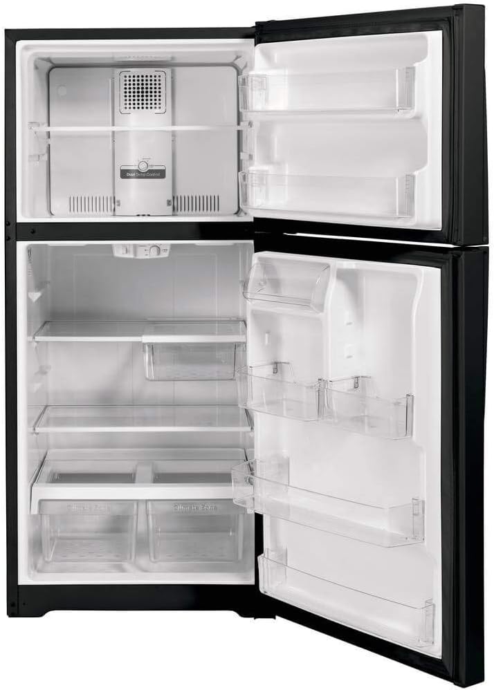 GE GTS22KGNRBB 33" Top Freezer Refrigerator with 21.93 cu. ft. Capacity, LED Lighting, Edge-to-Edge Glass Shelves and Upfront Temperature Controls in Black
