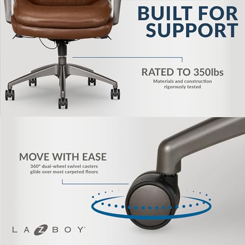 La-Z-Boy Nova Vegan Leather Modern Executive Ergonomic Design Office Chair, Memory Foam Thick Contoured Seat Back with Patented Lumbar Support Technology, Soft to Medium Sit Comfort, Black