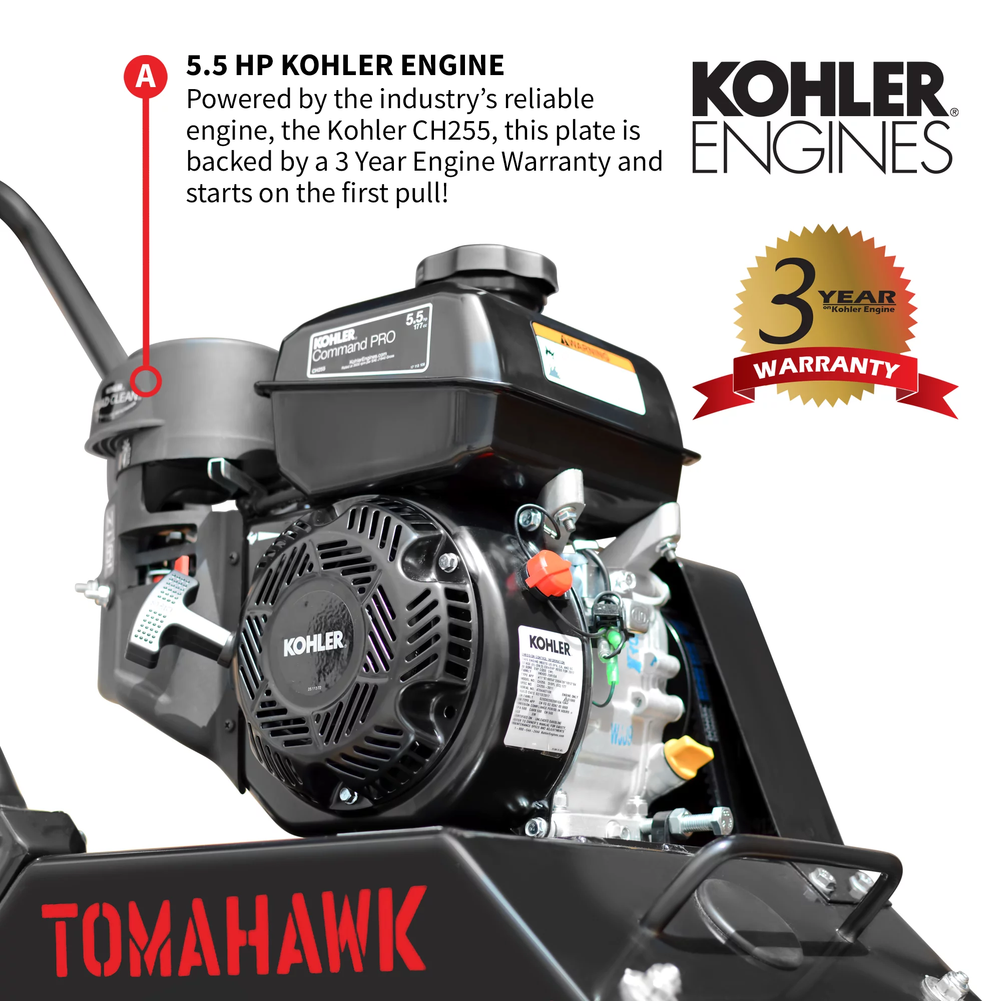 TOMAHAWK Vibratory Plate Compactor Tamper with Kohler Engine for Dirt Gravel Soil Compaction