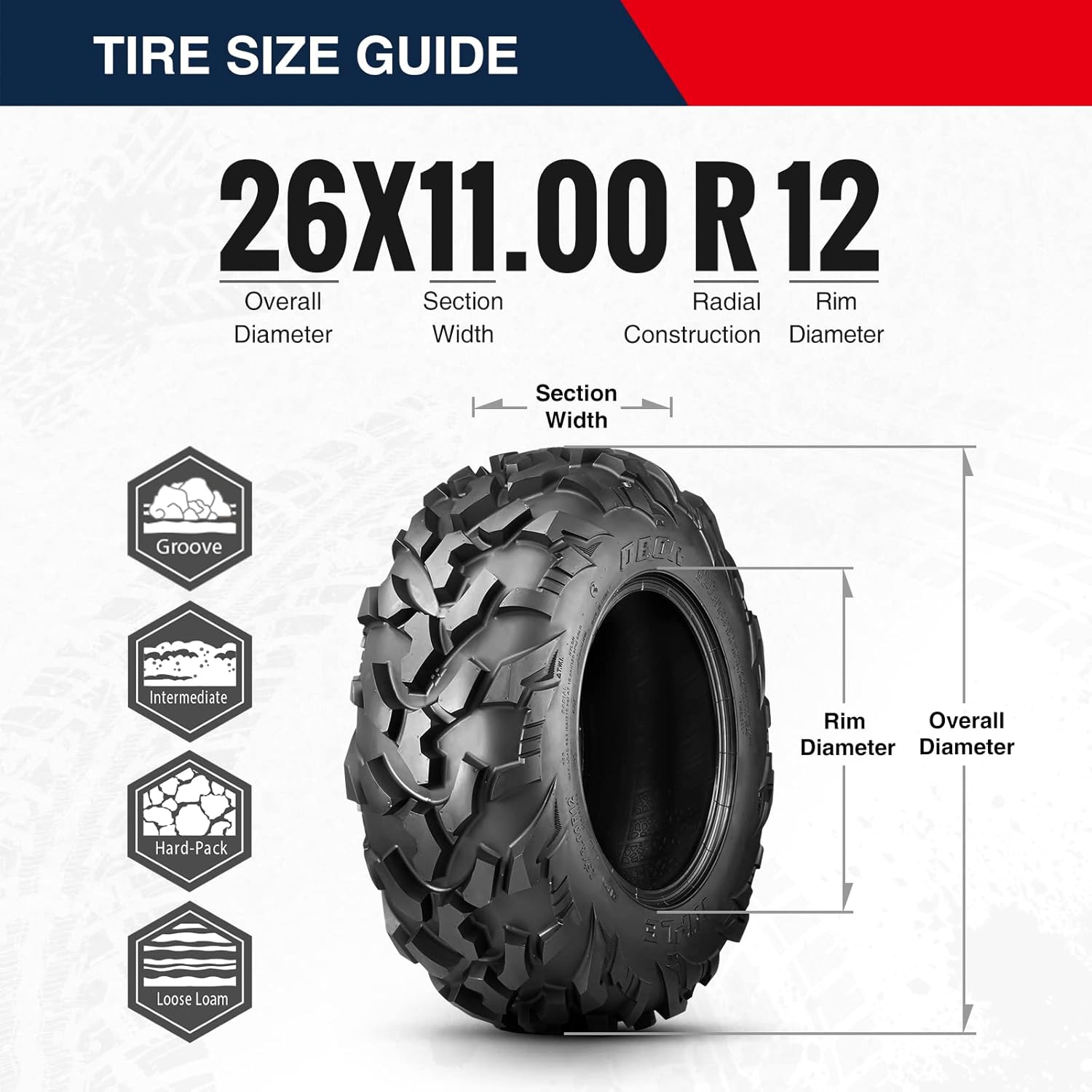 Set of 4 OBOR RIPLE ATV UTV Tires 25x8R12 Front & 25x10R12 Rear, 6PR Professional GNCC Racing Tires, 25x8-12 & 25x10-12 All-Terrain Radial Utility ATV Mud Off-Road Tires