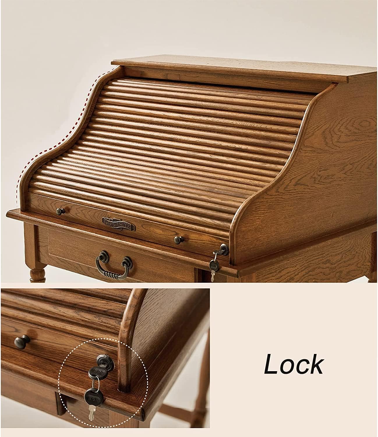 Vanity Table Oak Wood Vanity Desk, Dressing Table with Pull-Out Hidden Mirror, Safety Lock Design Makeup Vanity with Charging Port Makeup Table