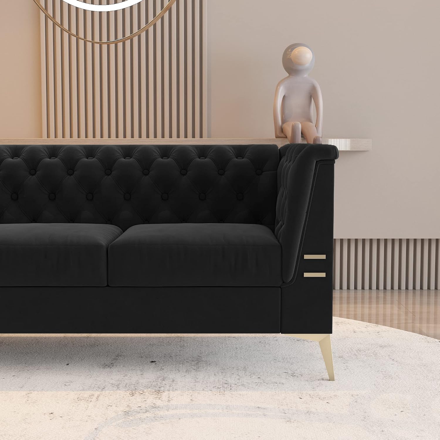 WILLIAMSPACE Chesterfield Sofa 3 Seater Couches Upholstered Tufted Velvet Sectional Sofa for Living Room/Office/Apartment - Dark Grey