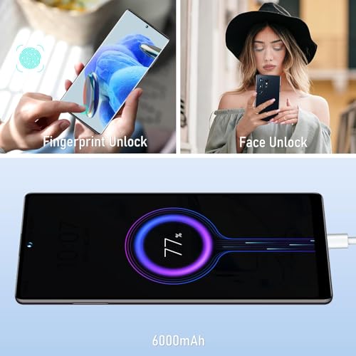 ExAchat C21 Ultra 5G Unlocked Cell Phone,Android 13 Smartphone, 6GB+256GB, 6.8" HD Display,Octa-Core CPU 6800mAh, 4AI Camera, Support Dual SIM/128GSD/GPS/Wi-Fi/Face/Fingerprint Unlock