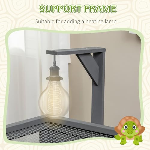 PawHut Tortoise Habitat with Shelf Storage, Tortoise Enclosure with Weather Protection, Tortoise Gift Accessory, Reptile Enclosure with Tray, Light Support Frame, Gray