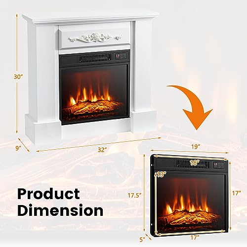 S AFSTAR Electric Fireplace with Mantel, 1400W 32 Inch Fireplace Heater with Remote Control, 6H Timer, Adjustable 3D Flame Effect, Thermostat, Electric Fireplace Heater for Living Room (Brown)