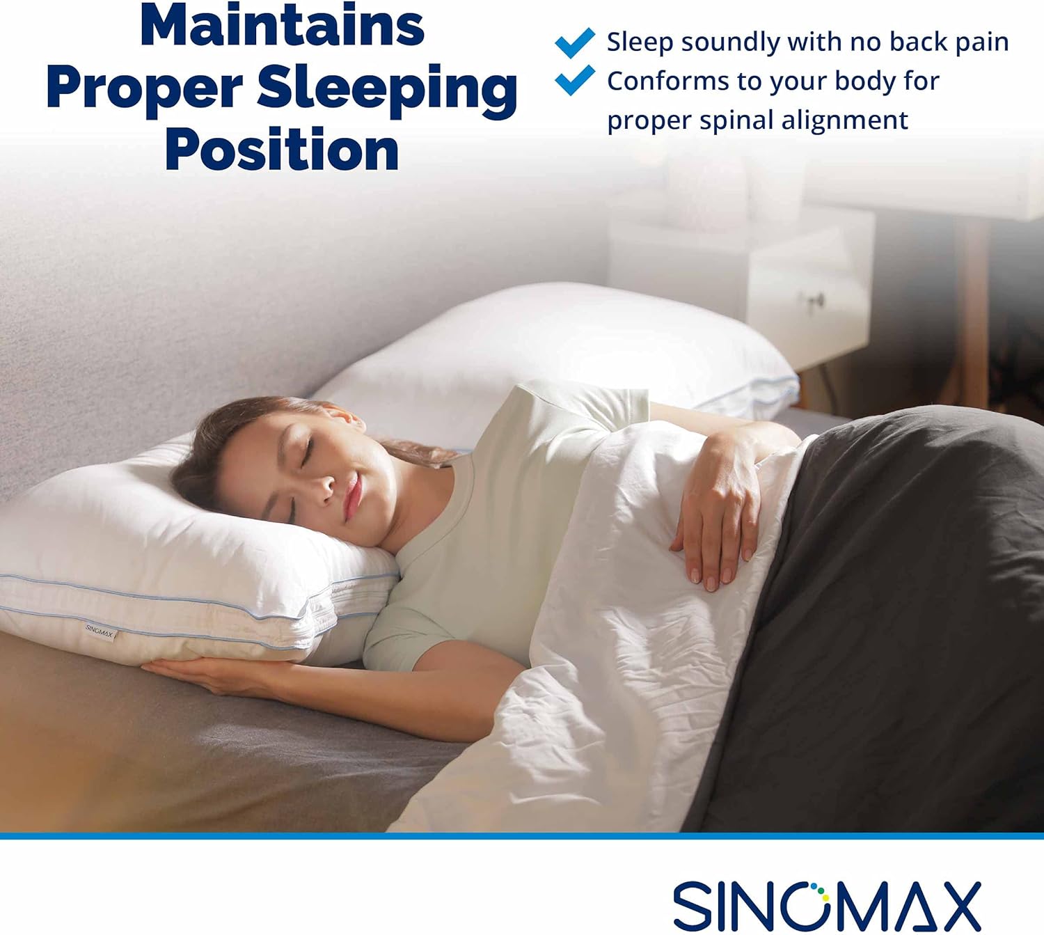 SINOMAX Hybrid Memory Foam Pillow | Ergonomic Medium Firm Pillow for Side and Back Sleepers | with Breathable Hypoallergenic Pillowcase | 24 x 16 inches