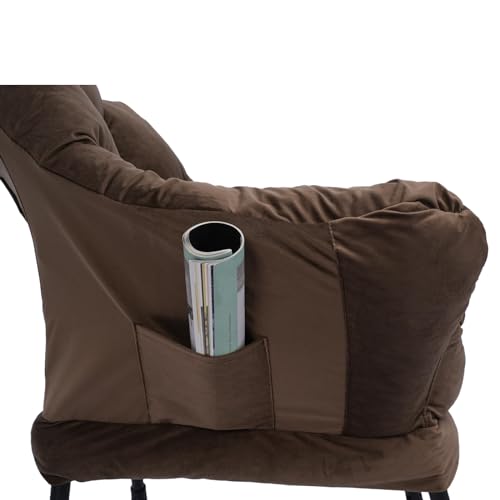Lazy Chair with Ottoman, Accent Comfy Lounge Arm Chair and Folding Footrest Stool Set, Steel Frame Leisure Sofa Chair and Metal Cotton Anti-Slip Footstool, Green