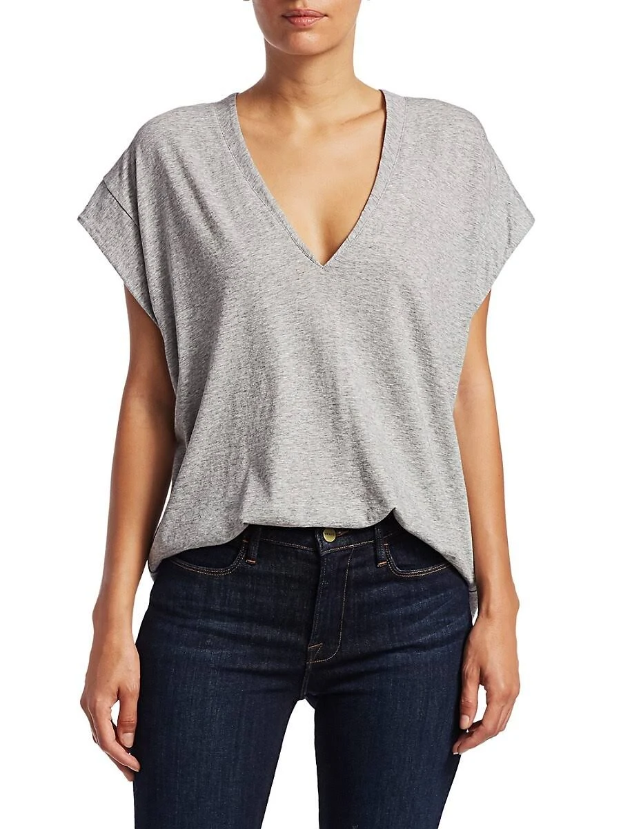 Frame Le Mid Rise V-Neck Tee Gris Heather
