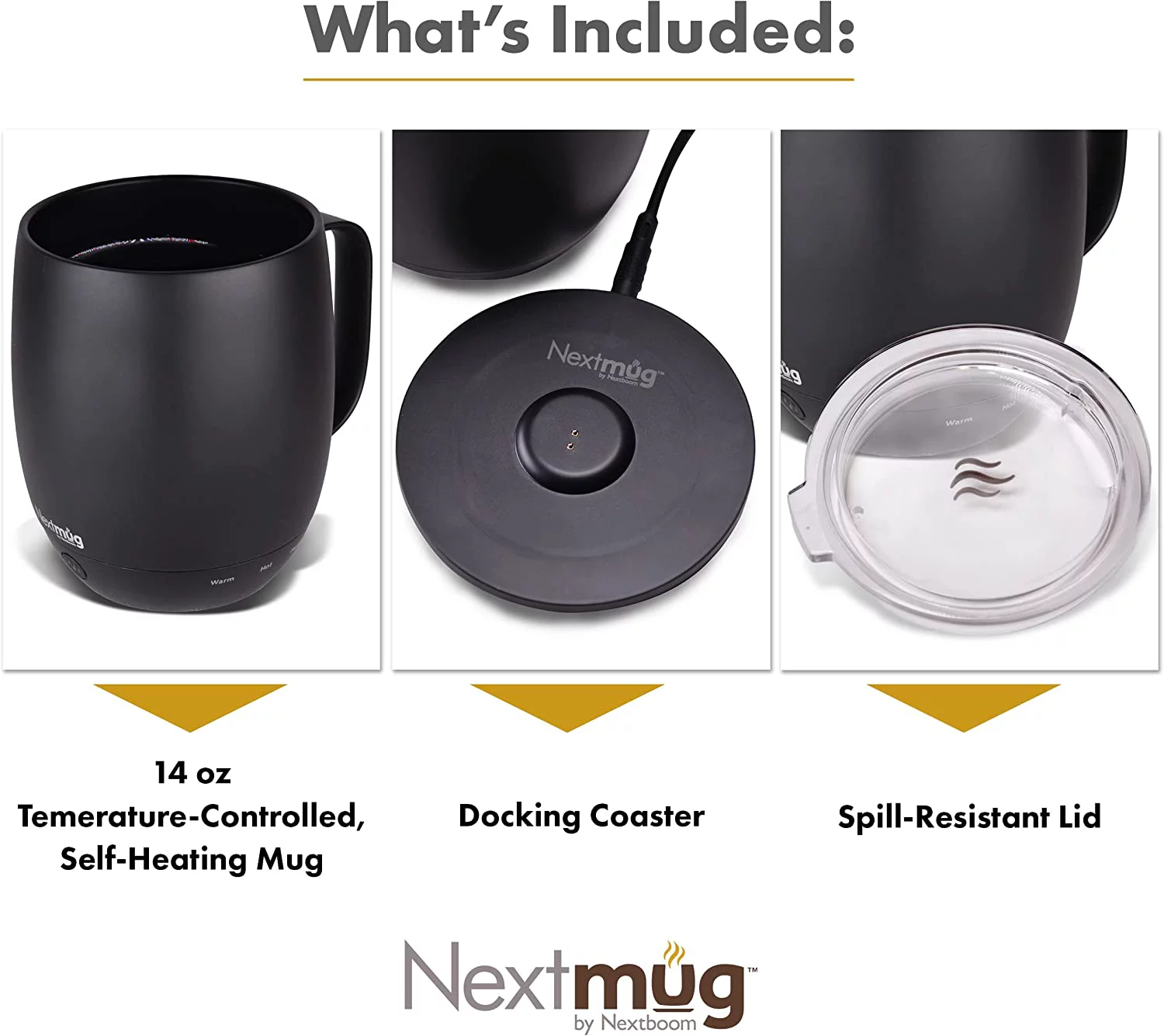 Nextmug by Nextboom - Temperature-Controlled, Self-Heating Coffee Mug (Black - 14 oz.)