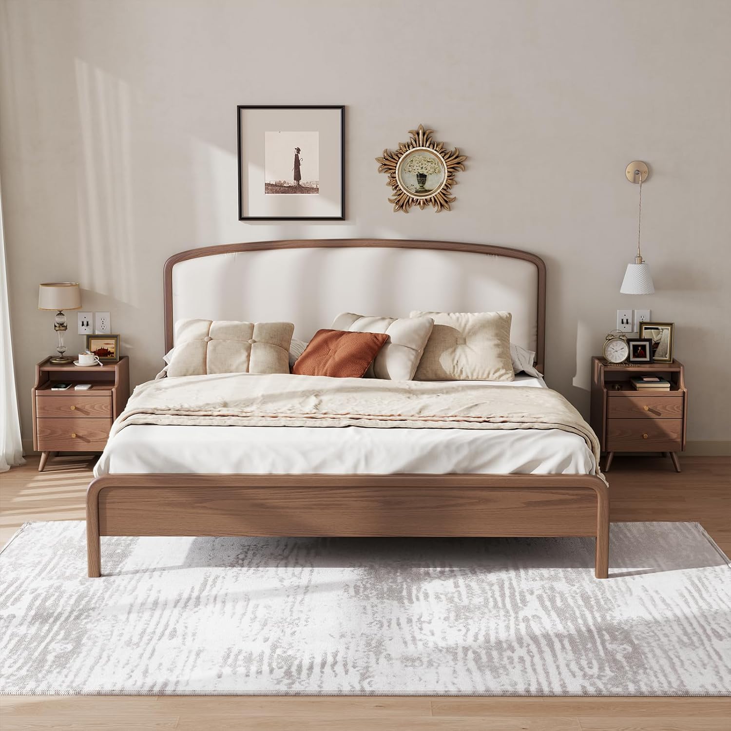 Solid Wood Nightstand, Nightstand with Drawers, Walnut Bedside Table for Bedroom