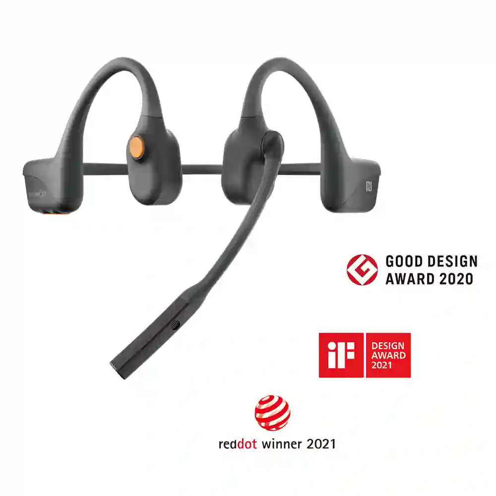 AfterShokz OpenComm Bone Conduction Bluetooth Headset with Microphone for Office Home Business Trucker Drivers (Slate Grey)